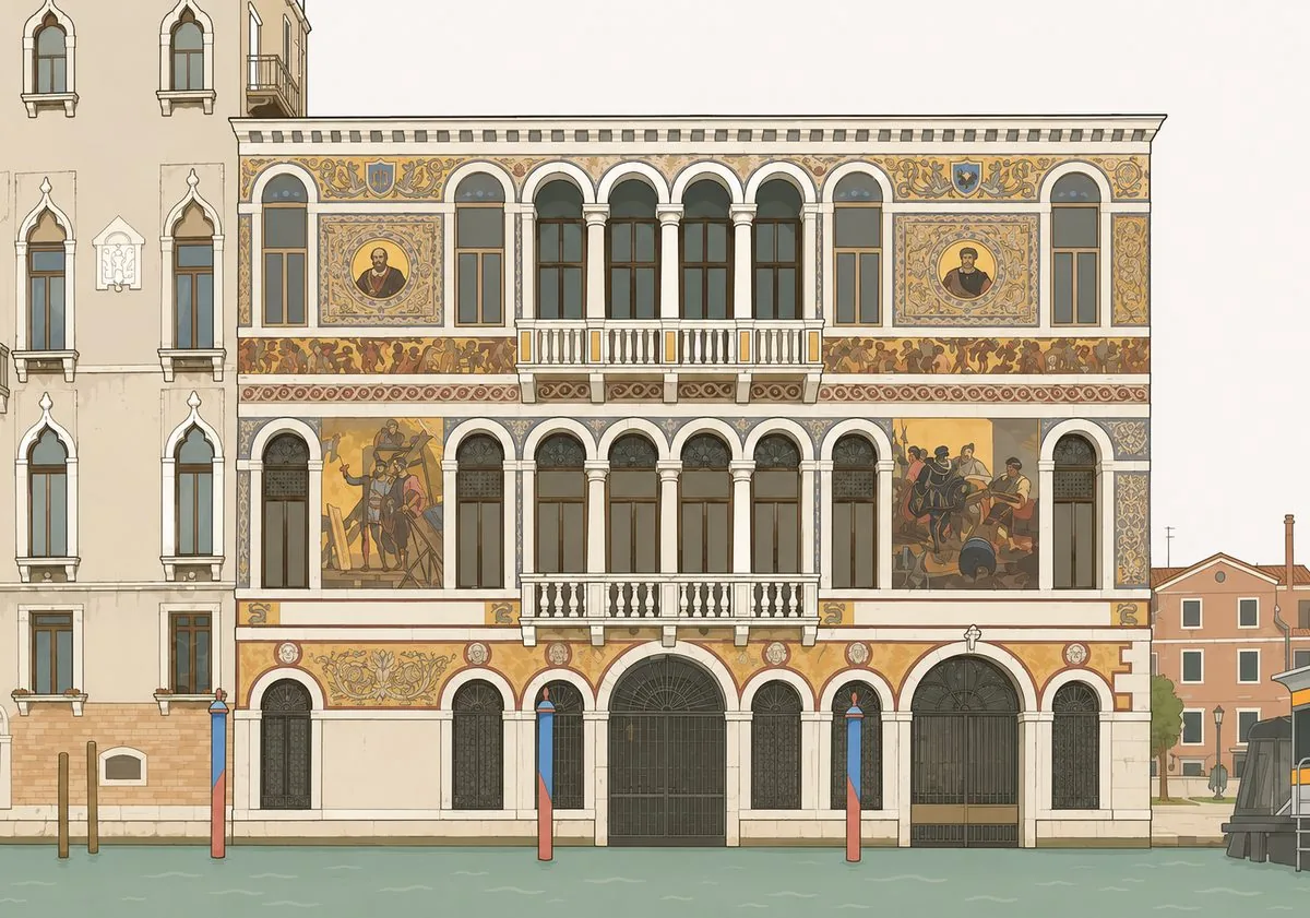 The mosaic façade of Palazzo Barbarigo on the Grand Canal