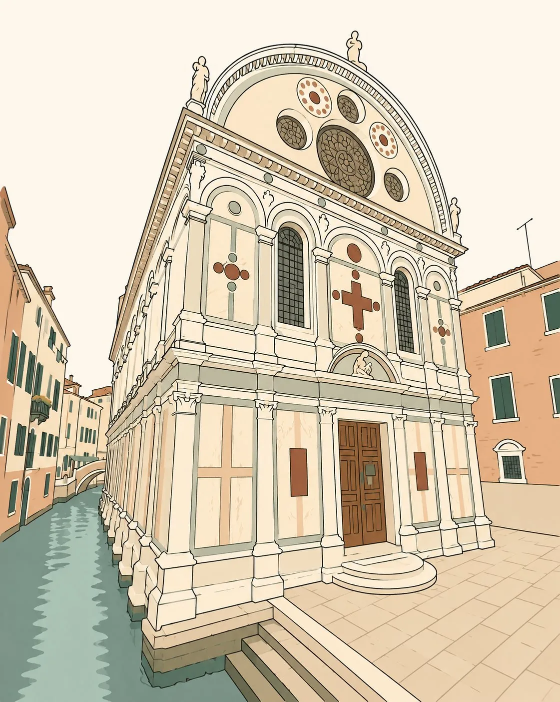 Santa Maria dei Miracoli, its marble front and semicircular pediment